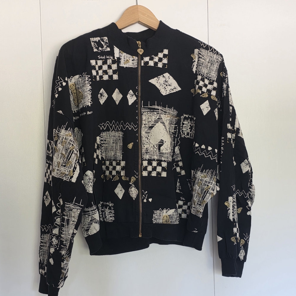Tail Black and White Graphic Bomber Jacket